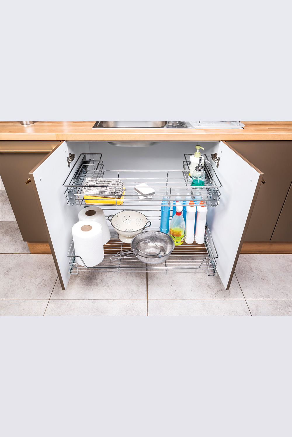 Door Mounted Tandem Undersink Drawer